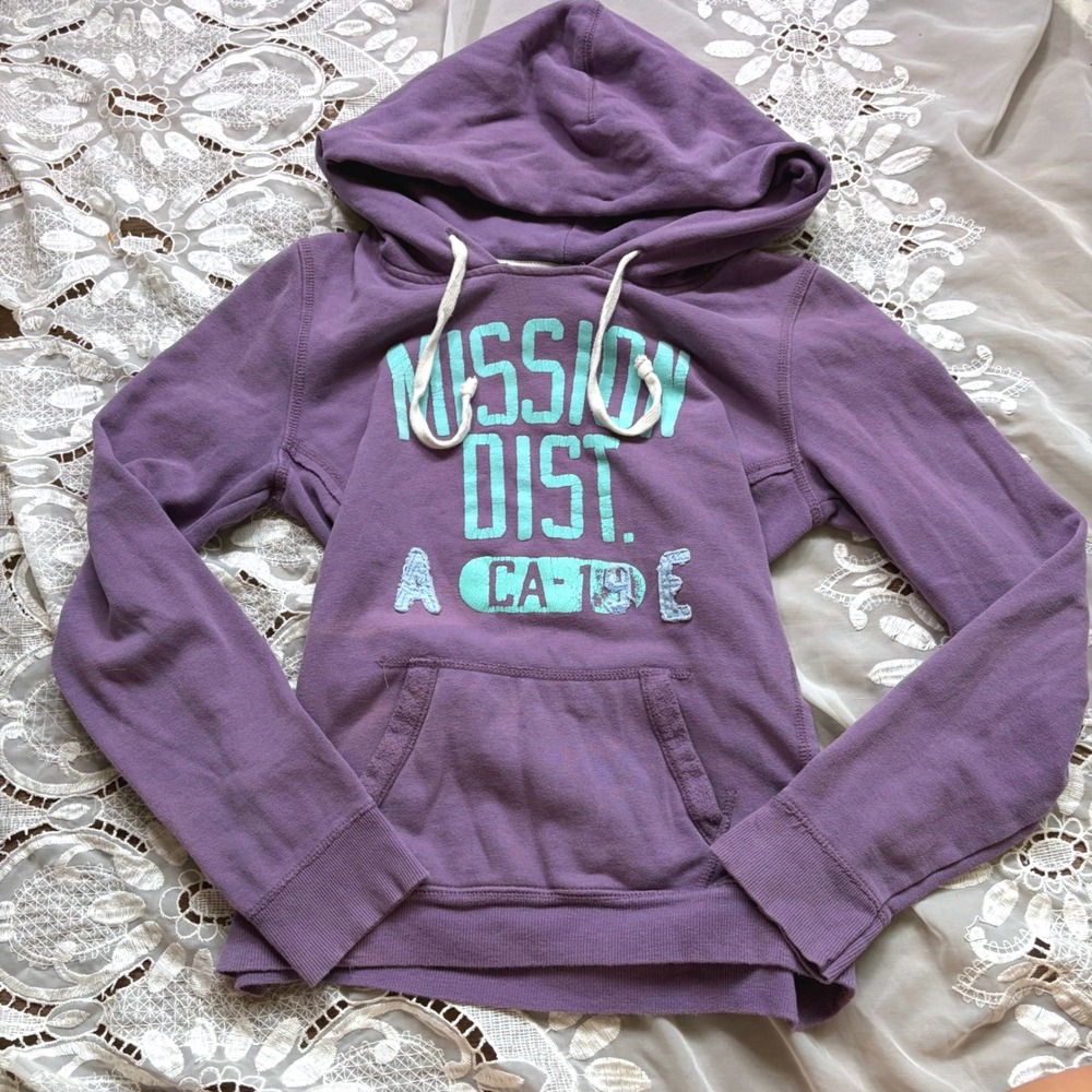 Y2K Preppy American Eagle Outfitters Mission Dist CA Purple Graphic Hoodie